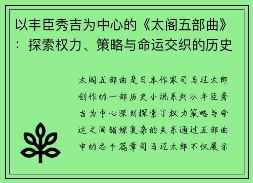 以丰臣秀吉为中心的《太阁五部曲》：探索权力、策略与命运交织的历史传奇